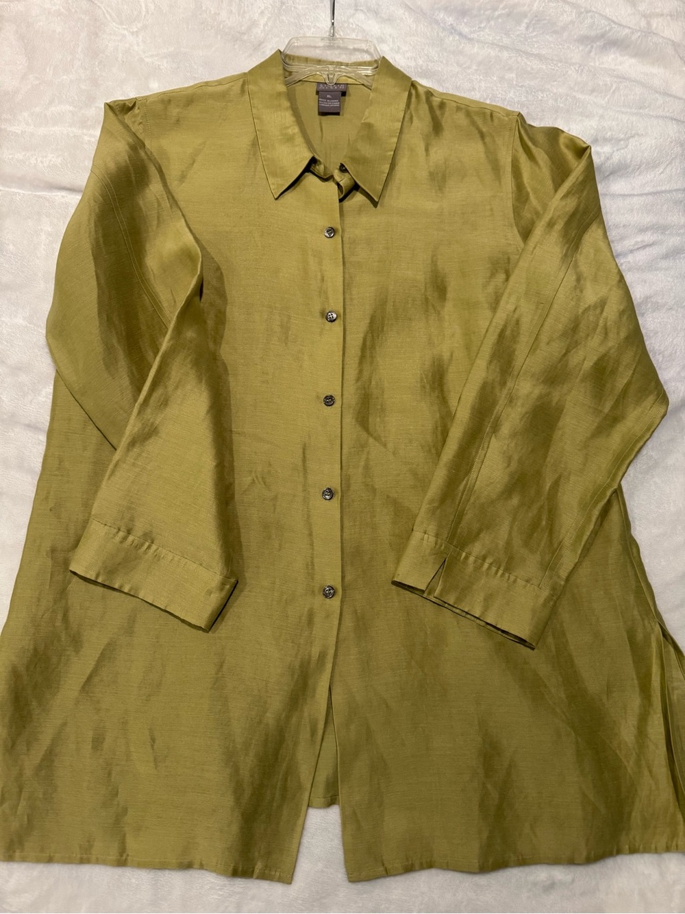 Sigrid Olsen Olive Green Collared Button-Front Top - Picture 4 of 9